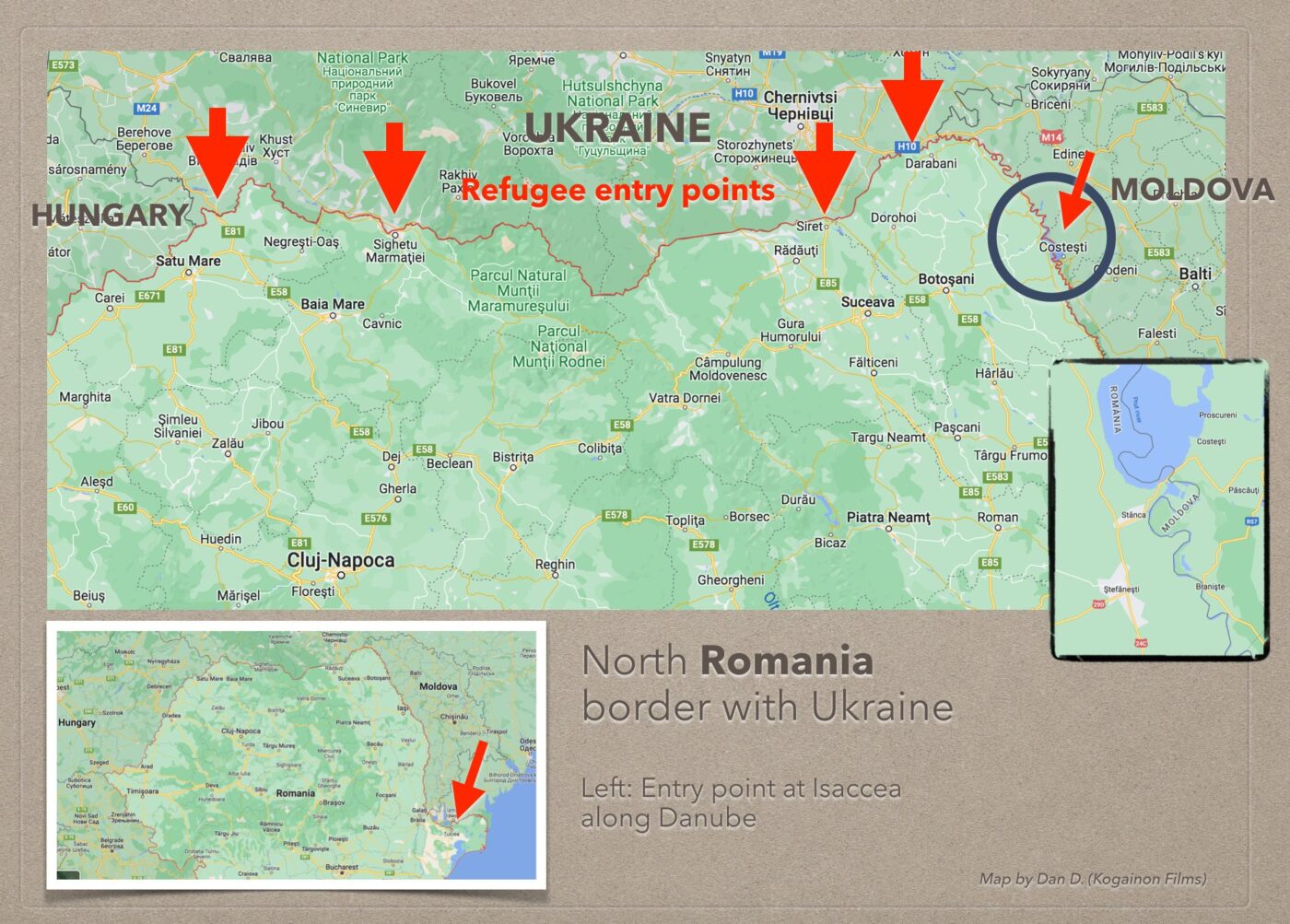 Map of Romanian border crossing points